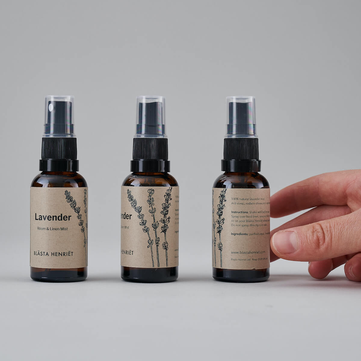 Lavender natural spray bottles on display