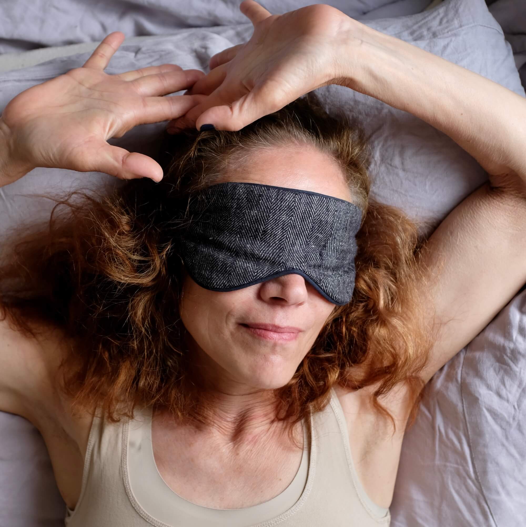 herringbone linen organic merino eye sleep mask