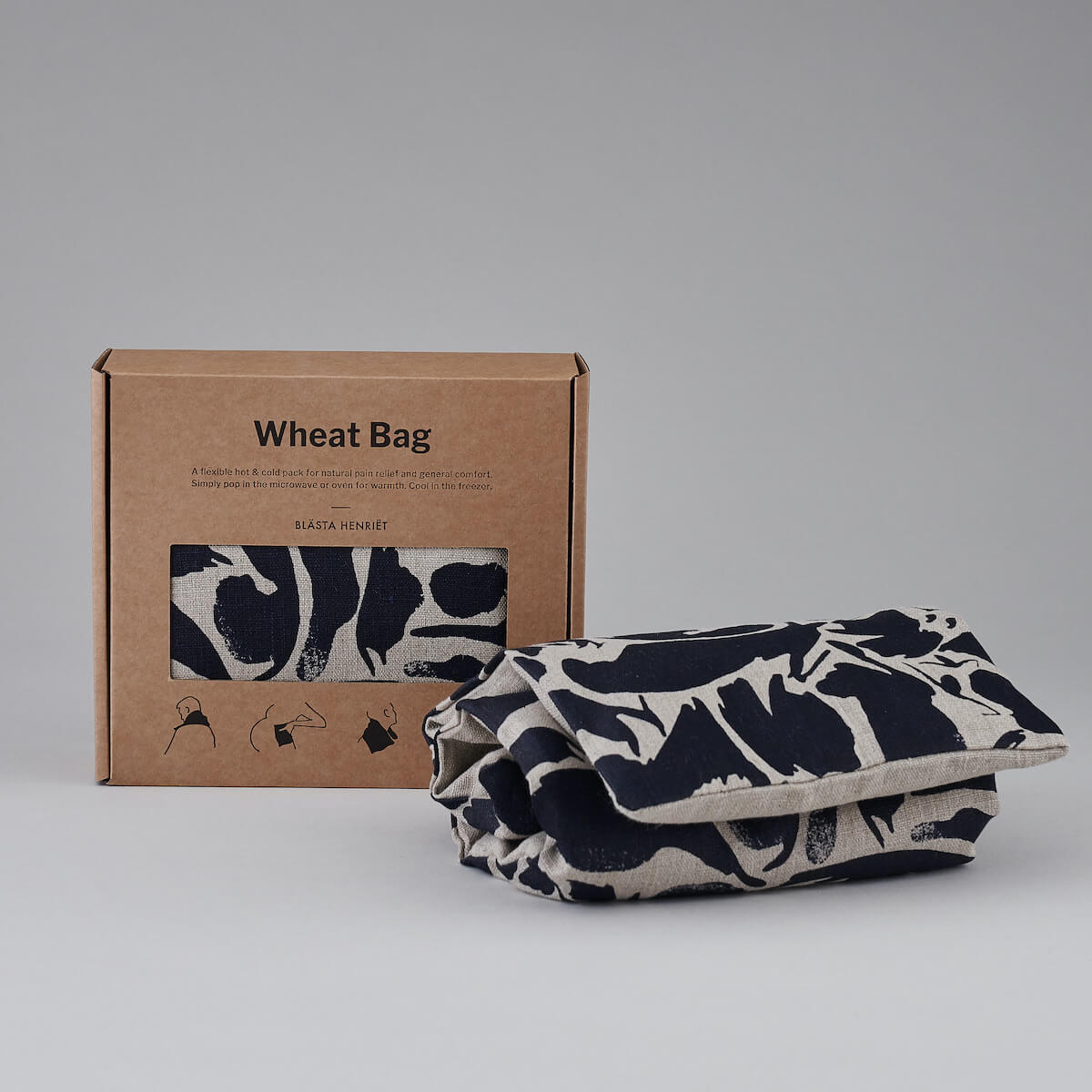 wheat bag printed navy in box